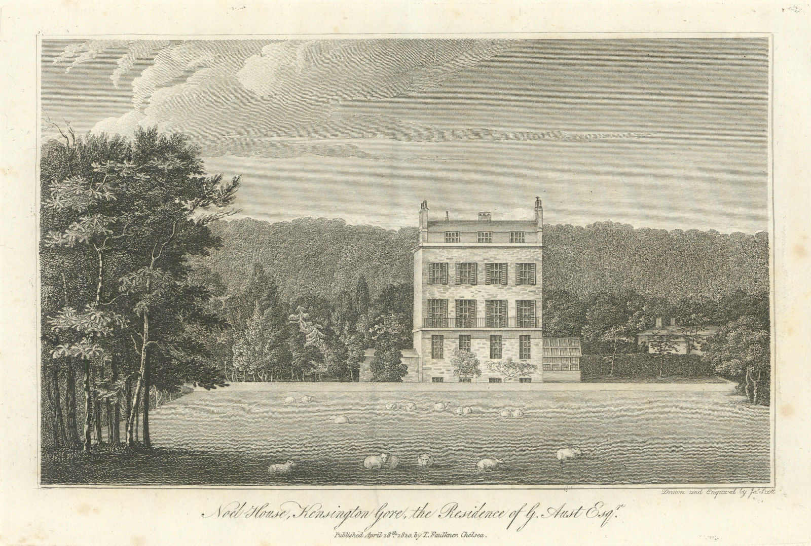 Noel House, Kensington Gore by Thomas Faulkner. Redeveloped 1861. 1820 print